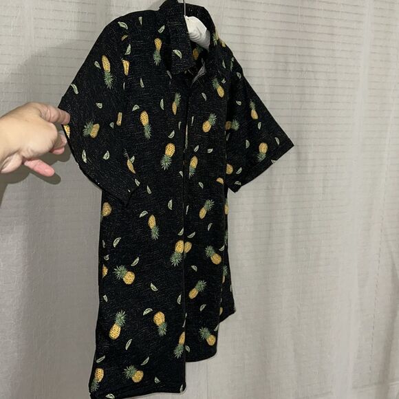 HAGGAR XXL Black Ivory Pineapple Lime Short Sleeve Button Front Shirt - Picture 6 of 10